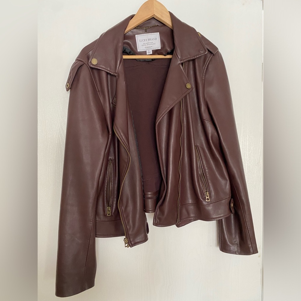 Burgundy Maroon Lucky Brand Faux Leather Jacket